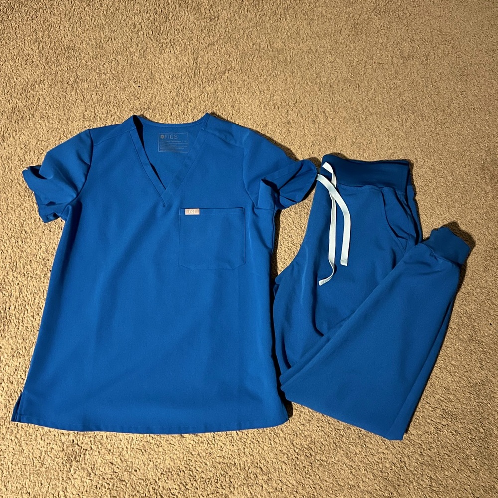 FIGS Royal Blue Scrub Top and Jogger Set